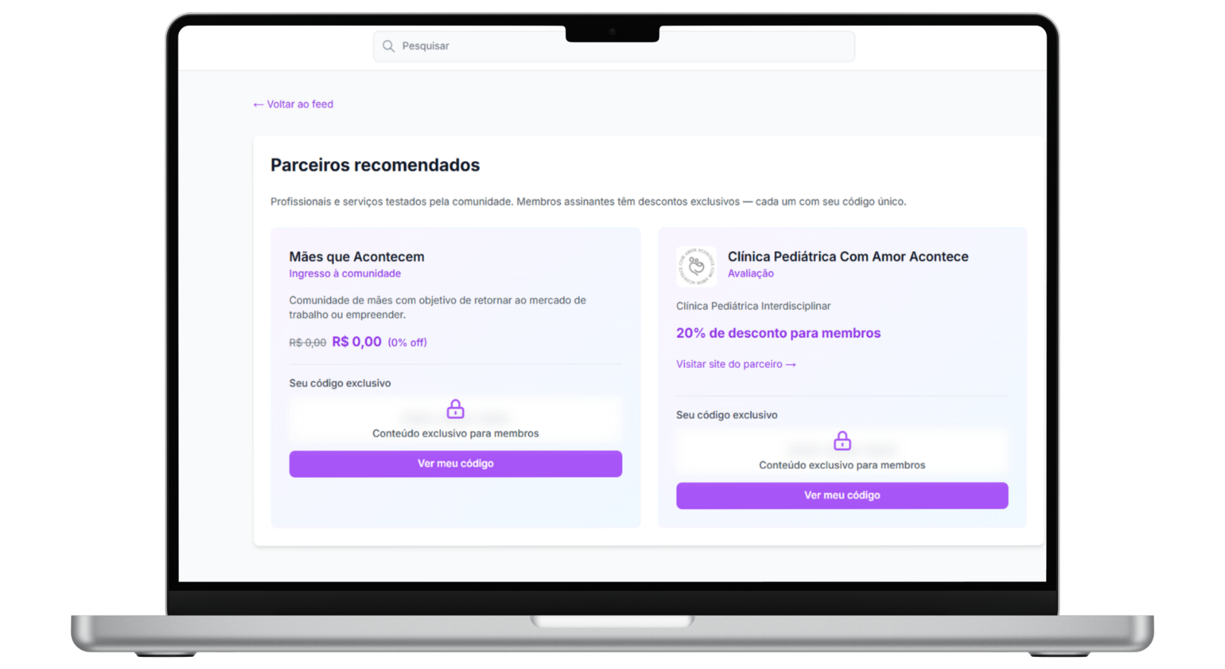Screenshot: Parceiros e benefícios