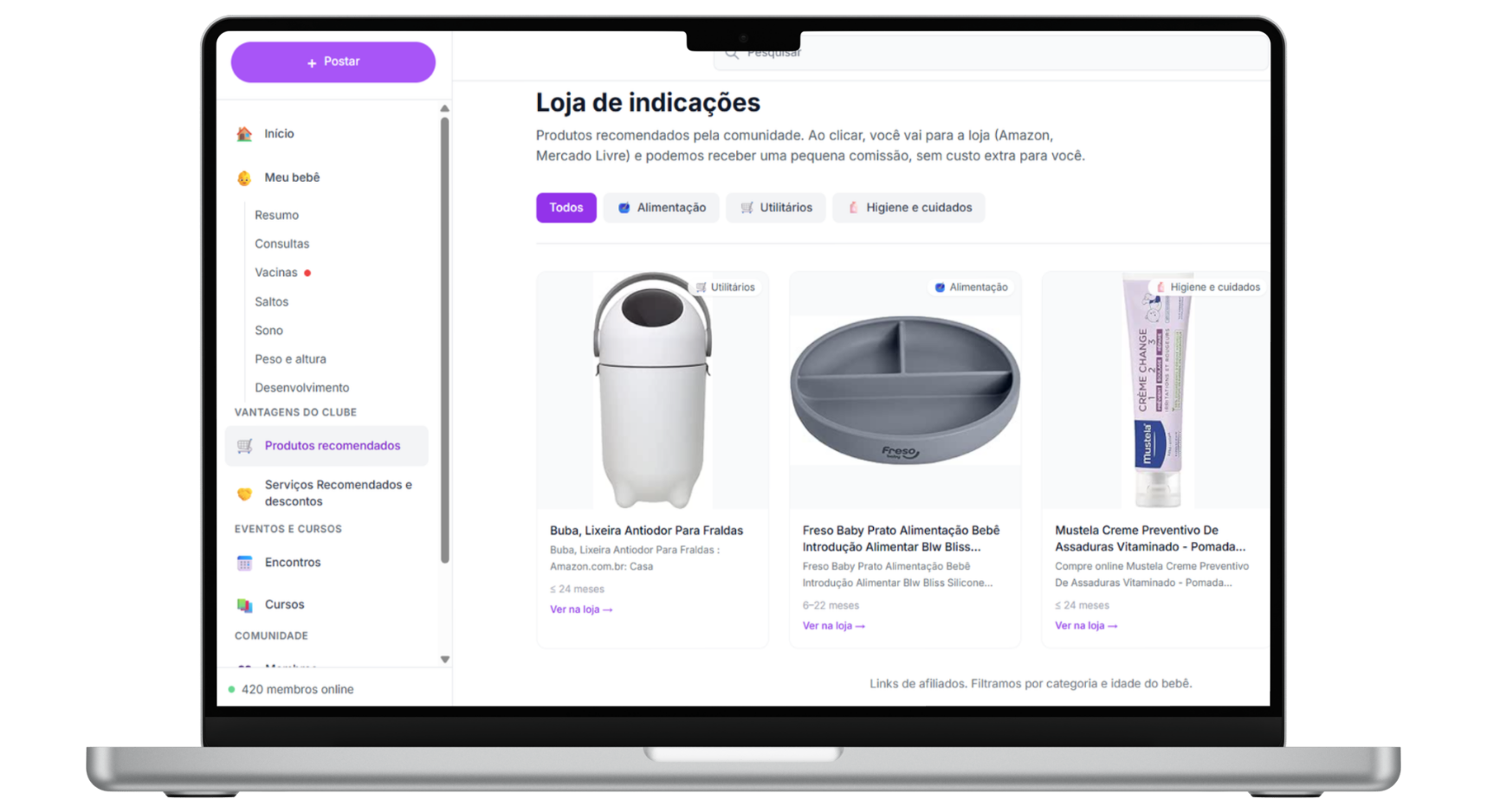 Screenshot: Produtos recomendados